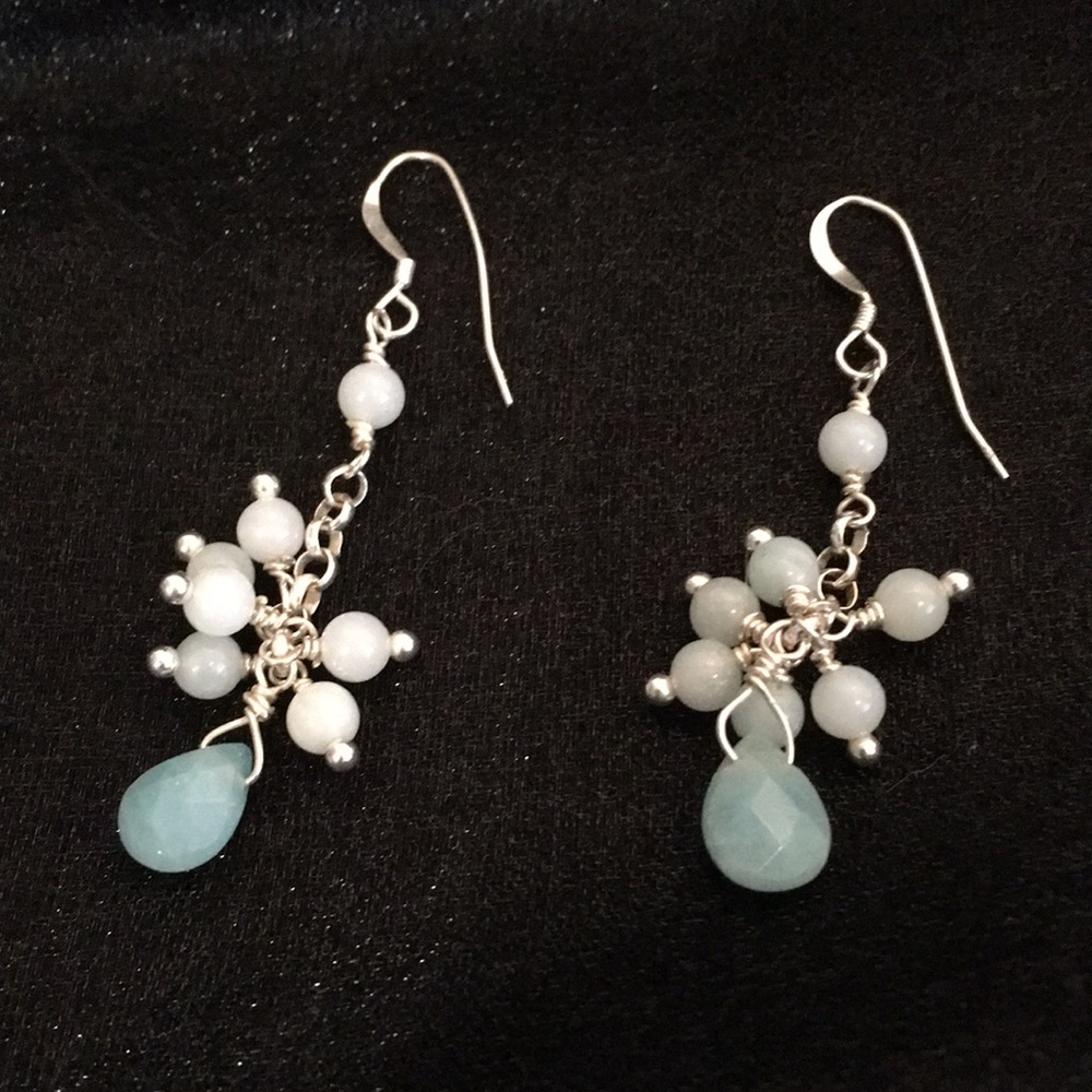 Faceted chalcedony silver dangle earrings
